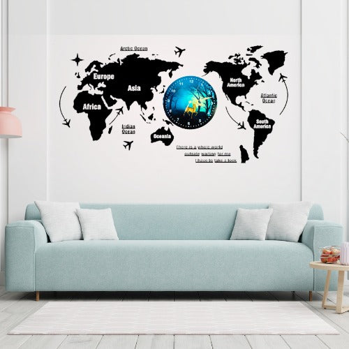 3d Wooden World Map With Esthetic Dial Wall Clock | Best Quality Wall Clock For Home Decor | Home Decor Clock 40 Inch