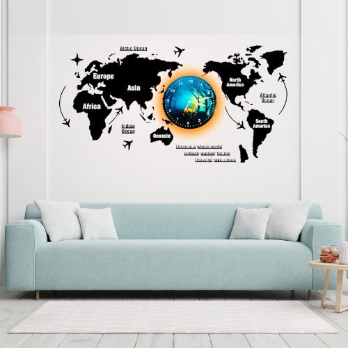 3d Wooden World Map With Esthetic Dial Wall Clock | Best Quality Wall Clock For Home Decor | Home Decor Clock 40 Inch